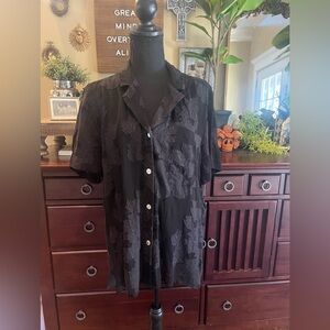 Wilfred Aritzia Black Sheer Floral Casual Button Down Shirt Top